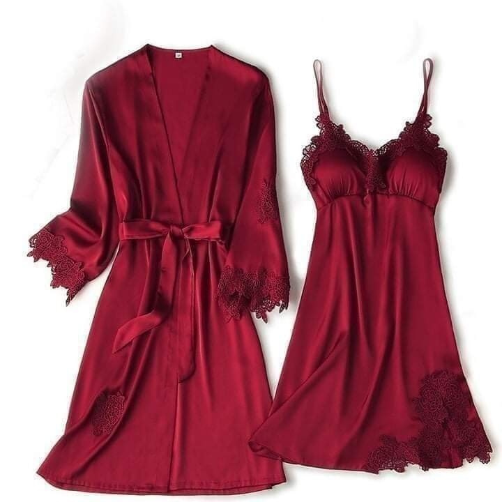 Women'S Silk Satin Pajamas Nightdress 5 Pieces Floral Lace Cami Top and short Babydoll Sleepwear Set Lingerie Pajama Set With Kimono Cardigan Robe