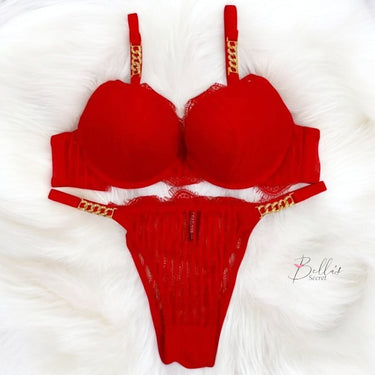 Aesthetic Gold Chain Push-Up Bra Set