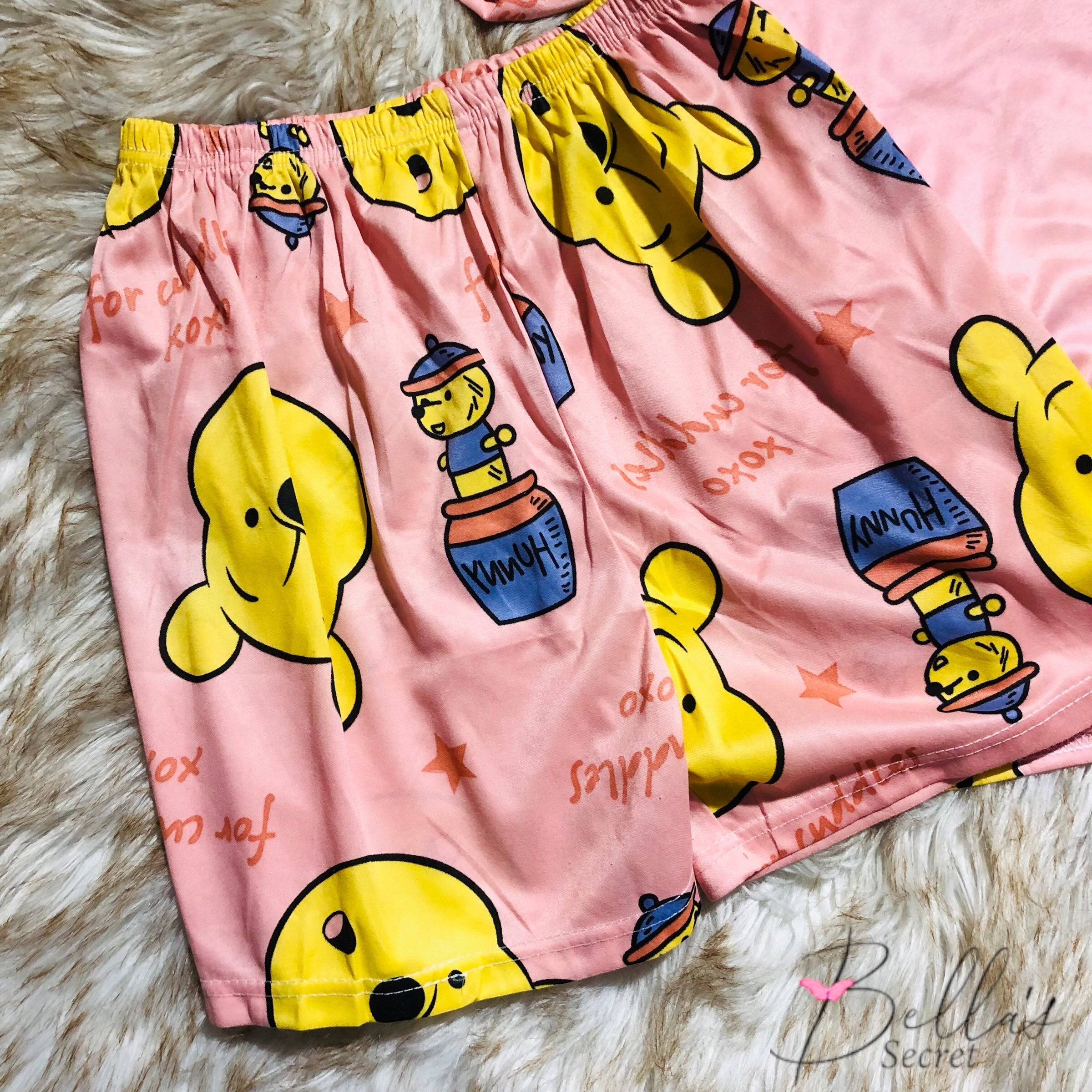 Milky Soft Silk Animated- Winnie-the-Pooh Three Piece Night Wear Trouser, Shirt and Short V1