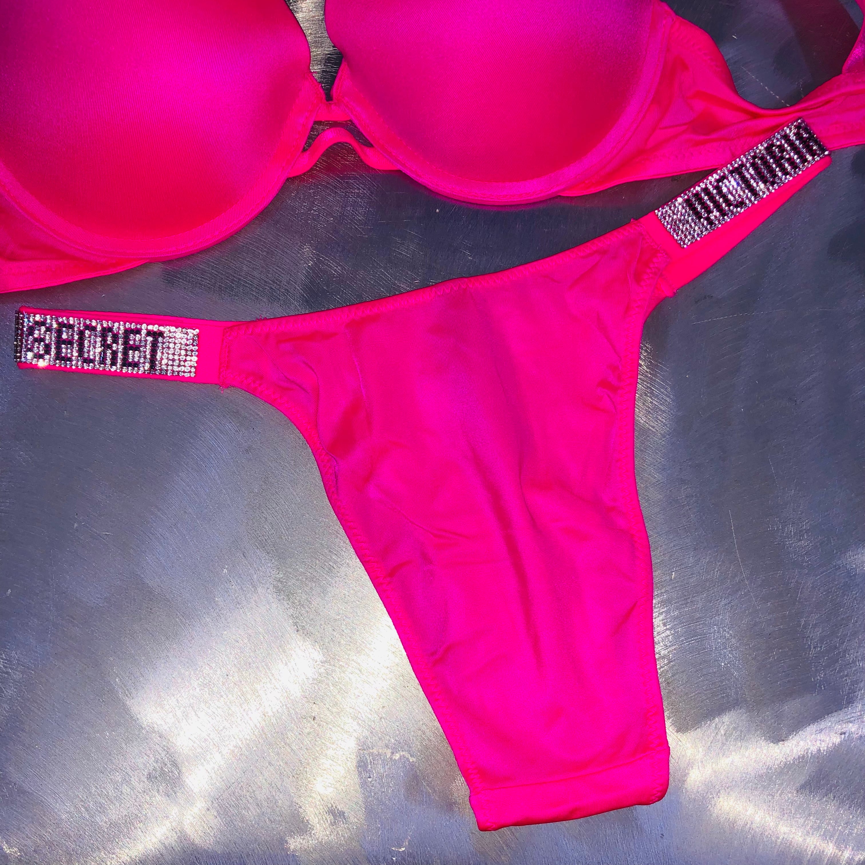 Victorias Secret Rhinestone Push-Up Bra Set (Shocking-Pink🎀)