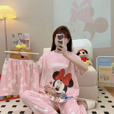 Milky Soft Silk Animated Minnie-MouseThree Piece Night-Wear (Trouser, Shirt and Short)V2