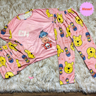 Milky Soft Silk Animated- Winnie-the-Pooh Three Piece Night Wear Trouser, Shirt and Short V1