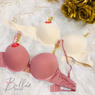 Fancy V Buckle Chain Push-Up Padded Bra