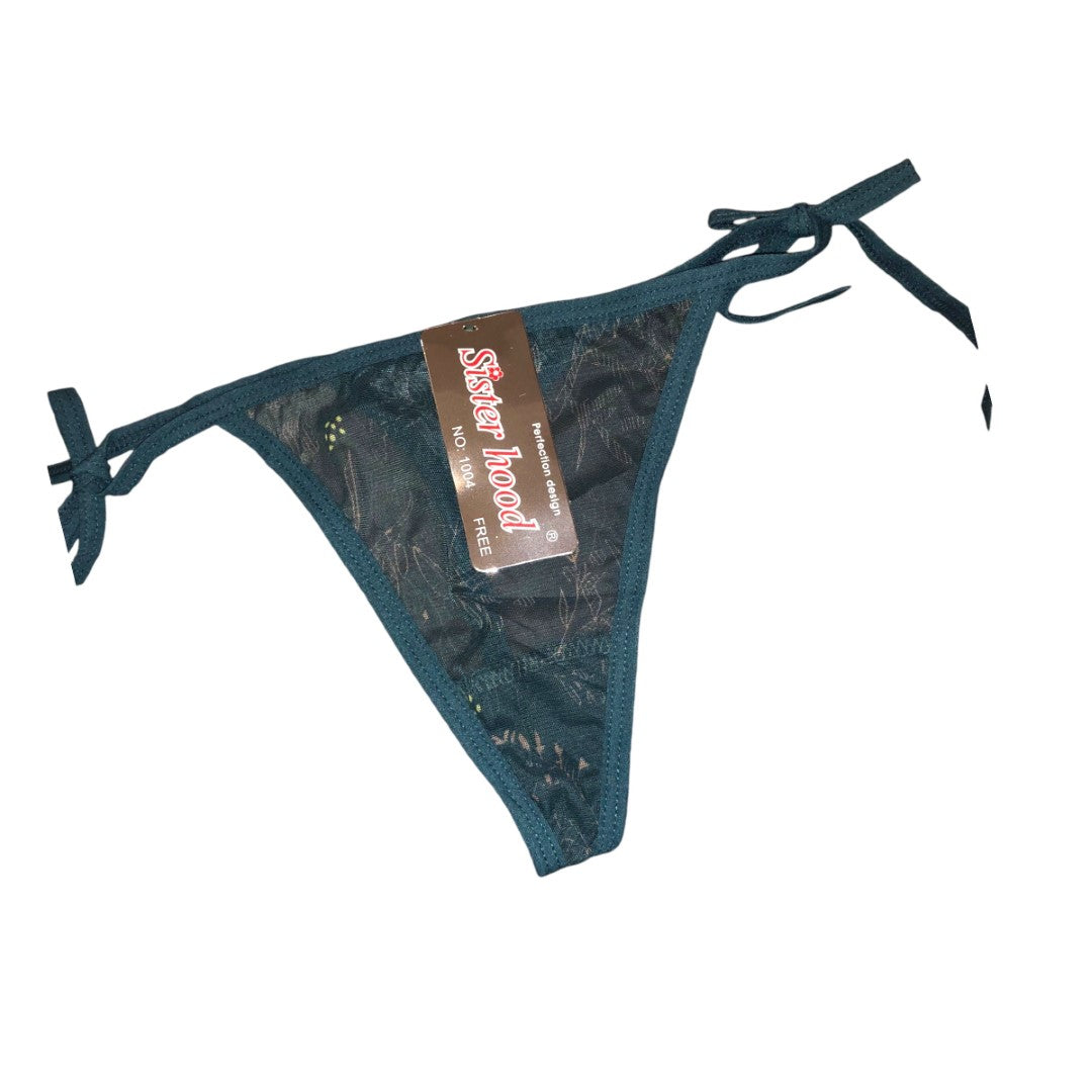 Plant print Net bow tie thongs panty