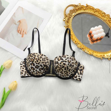Shein Leopard Print Lace Thin Pad Bra Set