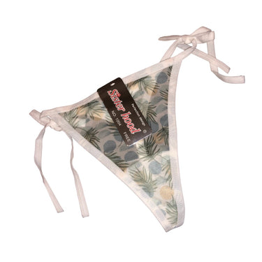Plant print Net bow tie thong panty