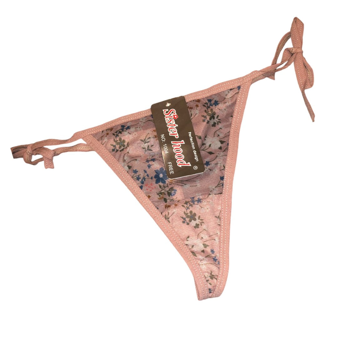 Plant print Net bow tie thongs panty