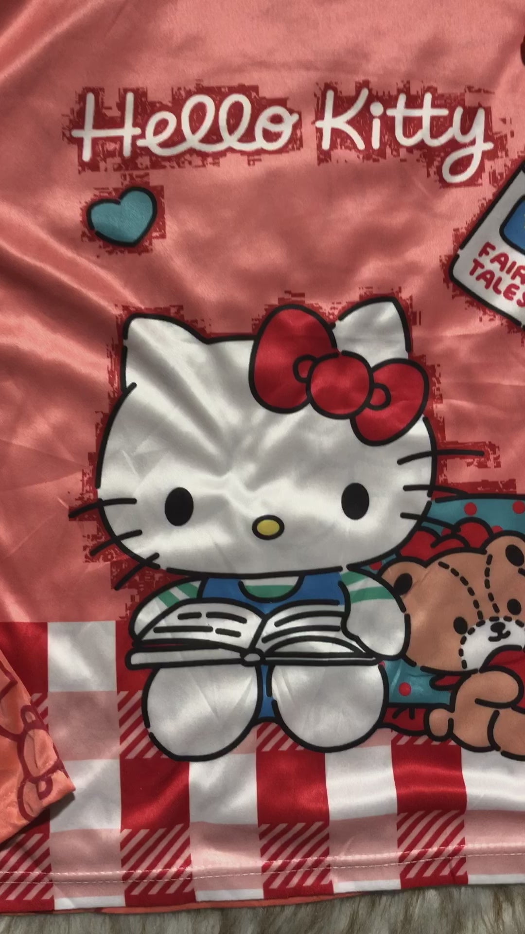 Milky Soft Silk Animated 3D Kitty Three Piece Night Wear Trouser, Shirt and Short V5
